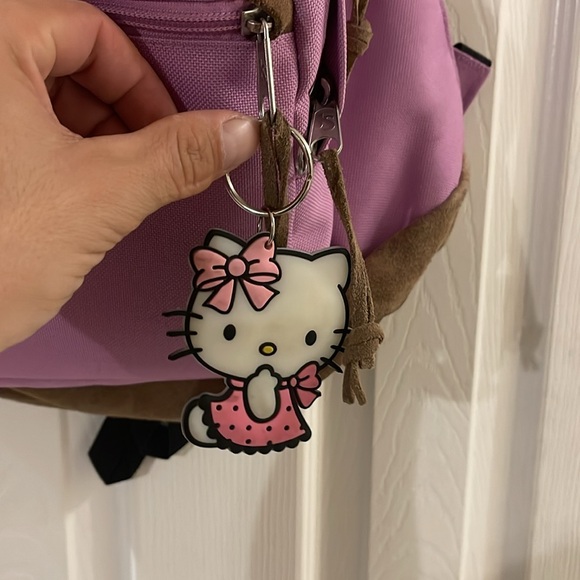 JanSport Backback With Hello Kitty Charm Included In Pink And Tan Suede - Picture 12 of 16